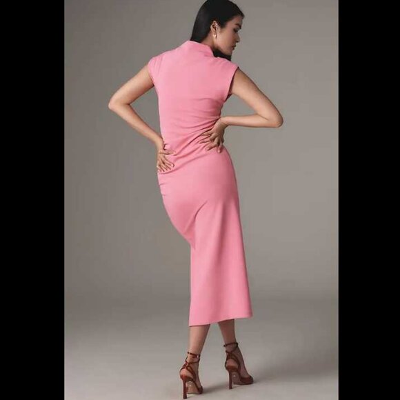 New XL By Anthropologie The Maya ruched cowl-neck dress in pink - Picture 4 of 12